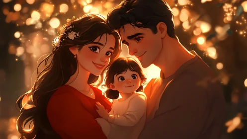 Digital rendering depicts three figures with warm luminous background.