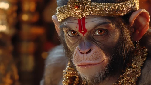 Regal monkey portrait glows with sacred golden ornamentation