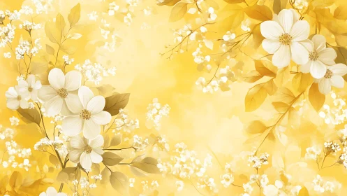 Floral arrangement with white blooms against graduated yellow background
