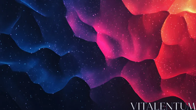 Rippling cosmic waves glow gently in rich blue and pink light