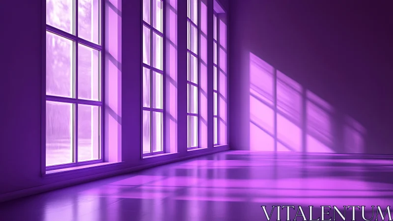 Minimalist violet window wall with elongated geometric light study.