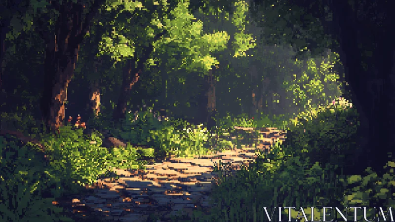 Forest stream with light filtering through dense canopy above