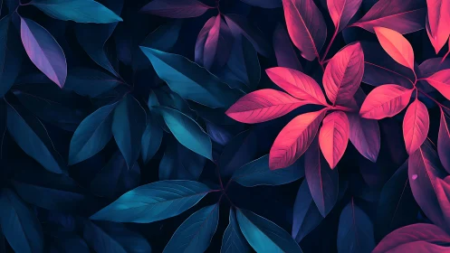 Neon-toned foliage pattern with contrasting colored leaves.