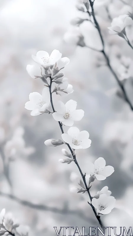Delicate White Blossoms Dance Along Slender Branches.