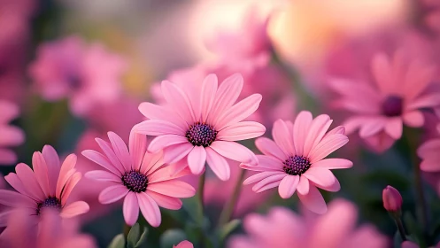 Pink Gerbera Daisies in Soft Focus Garden Setting