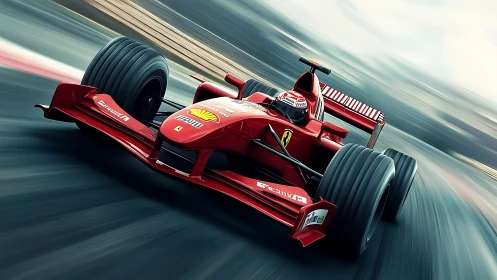 Red Formula race car attacks corner at extreme speed