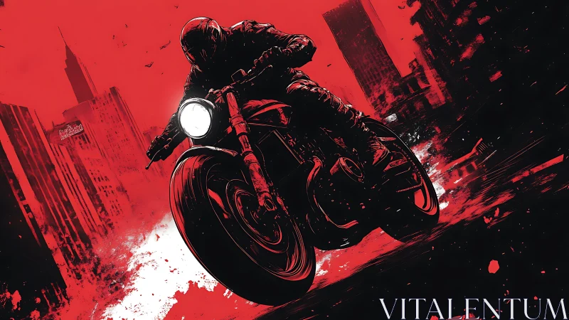 Midnight rider carves neon fury through a crimson city storm