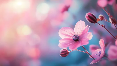 Delicate Cosmos Flower with Layered Petals and Soft Focus Bokeh Environment.