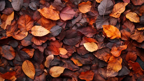 Autumn leaves form textured carpet in deep warm hues.