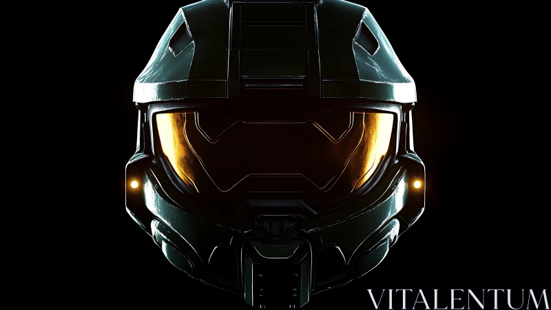 Helm of the starbound soldier stares back through gold light