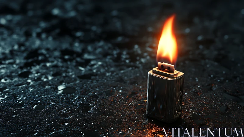Solitary Flame: A Lighter's Warm Glow in Darkness.