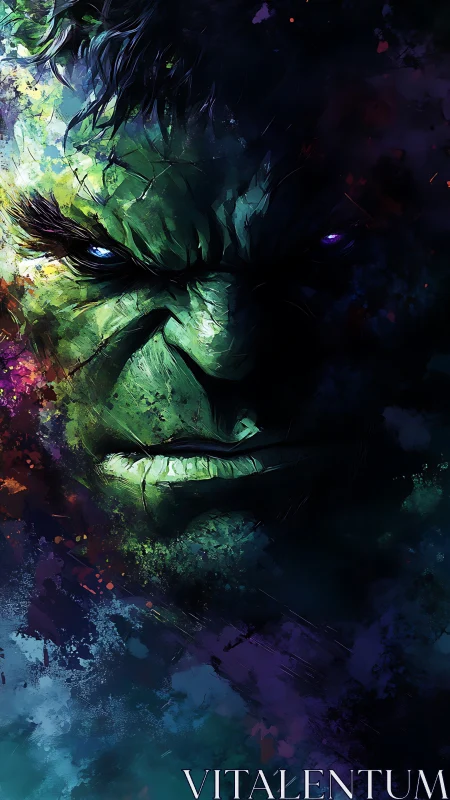 Intense green visage rendered in high-contrast digital painting