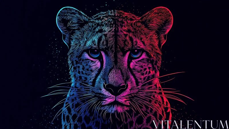 Neon-Lit Cougar Portrait with Cyan-Magenta Split Coloring