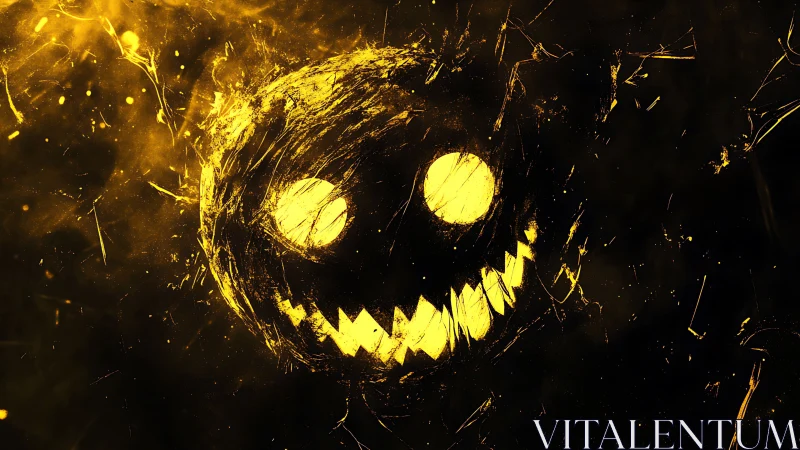 Glowing jagged-mouthed specter face in fractured yellow haze