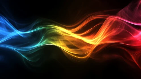 Prismatic light waves flowing across deep shadowed space.