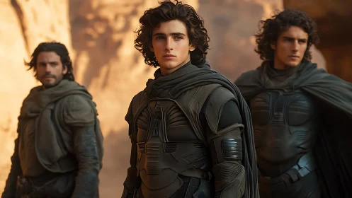 Desert guardians stand united in sleek futuristic armor