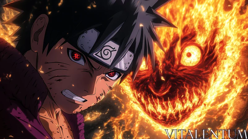 Fiery ninja warrior confronts menacing blazing spirit