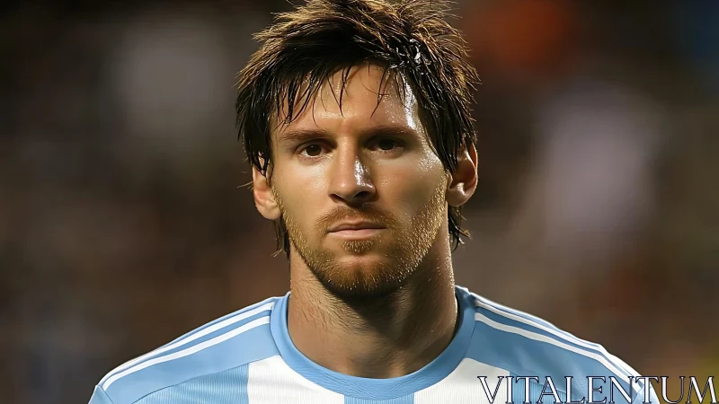 Close-up football portrait under stadium lights in shallow focus