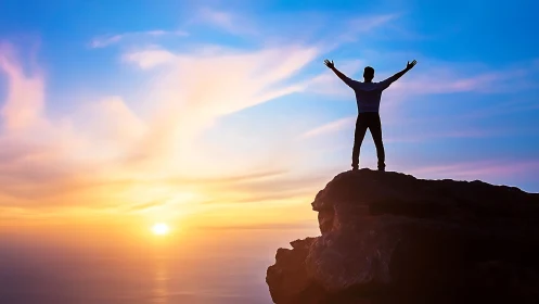 Skyline conqueror greeting a sunrise of molten sherbet light.