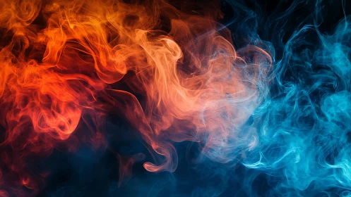 Vibrant orange and blue smoke collide in dynamic contrast
