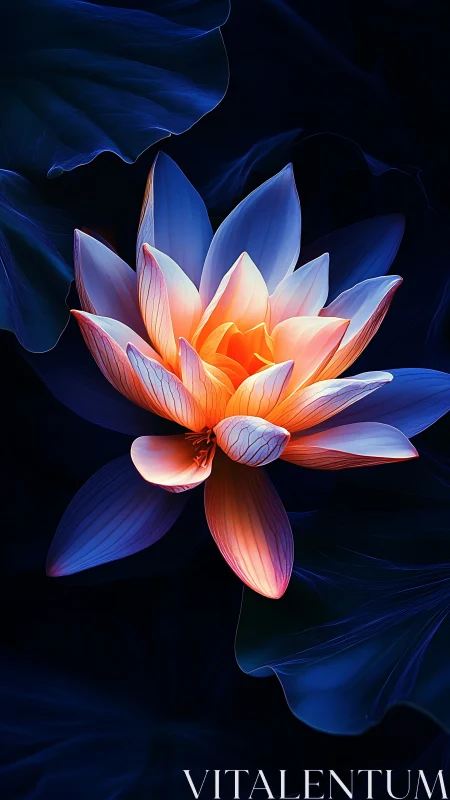 Spectral lotus bloom with bioluminescent gradient illumination.