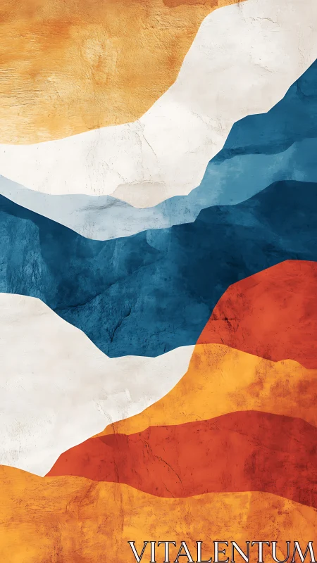 Layered color bands form textured abstract landscape scene