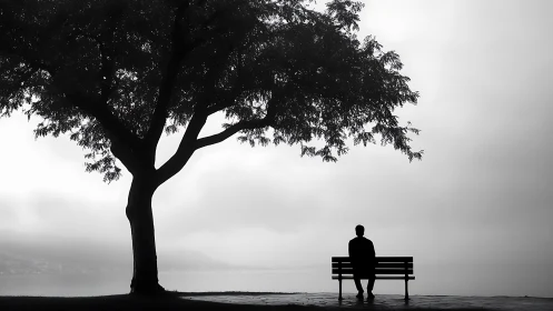 Solitude Under the Listening Tree Above a Quiet Shore.