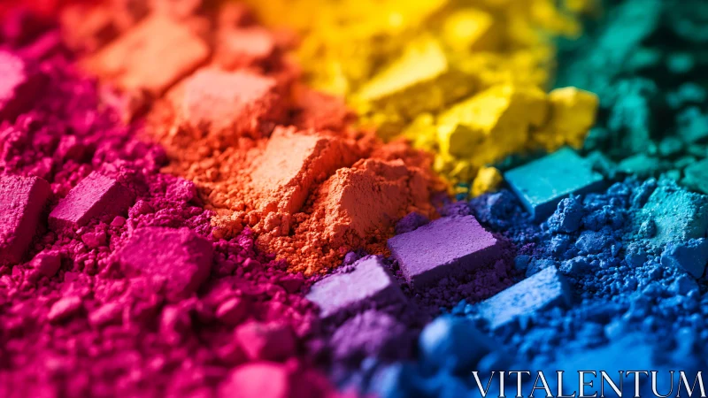 Crushed rainbow pigments forming textured color spectrum.