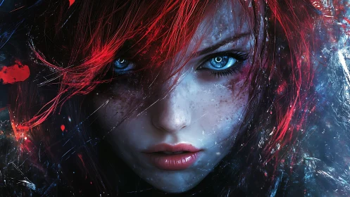 Digital painting close-up portrait with neon chromatic contrasts.