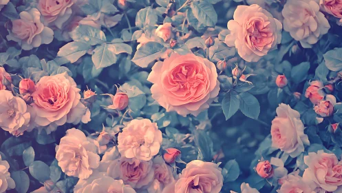 Vintage Garden Rose Blossoms in Soft Bloom.