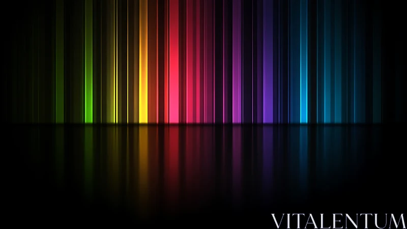 Vertical neon spectrum bars emit diffuse reflections on black