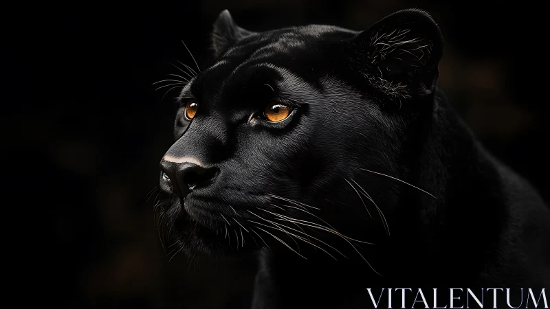 Black Panther Portrait with Amber Eyes Against Dark Background