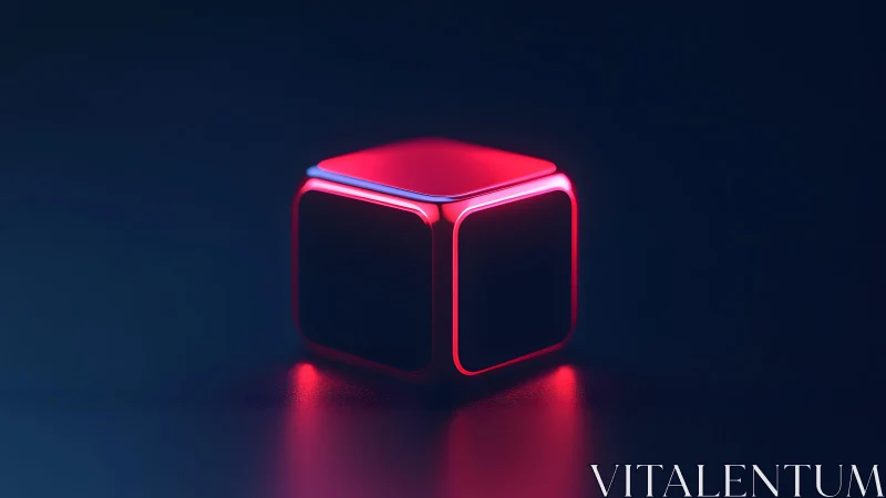Futuristic glowing red cube in dark minimalist digital style.