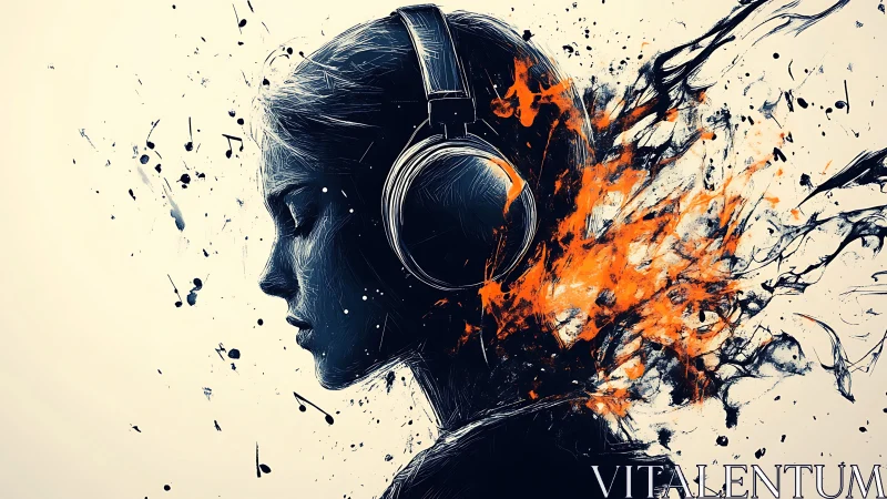 Profile view of headphone user with abstract paint bursts.