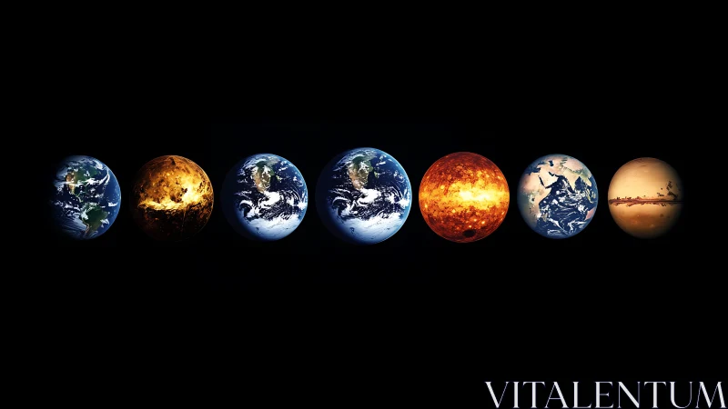 Planetary evolution row with stylized Earth transformations.