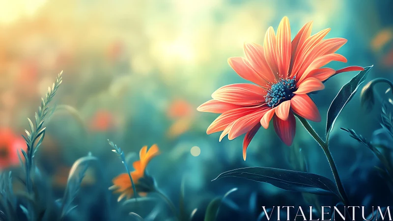 Coral Daisy Blooms in Luminous Meadow Garden.