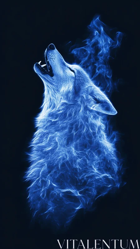 Luminous blue wolf silhouette rendered in energetic plasma-like strands