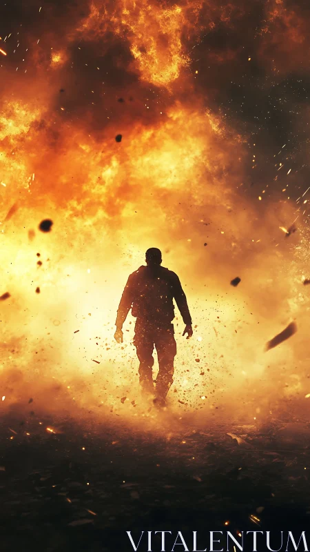 Solitary Soul Walks Through Inferno's Embrace.