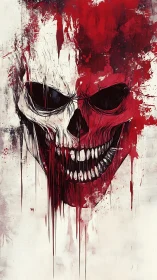 Crimson-slashed skull grin in bold abstract horror art.