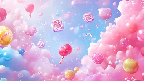 Candyland Dreams: Whimsical Sky of Sweets and Spheres.