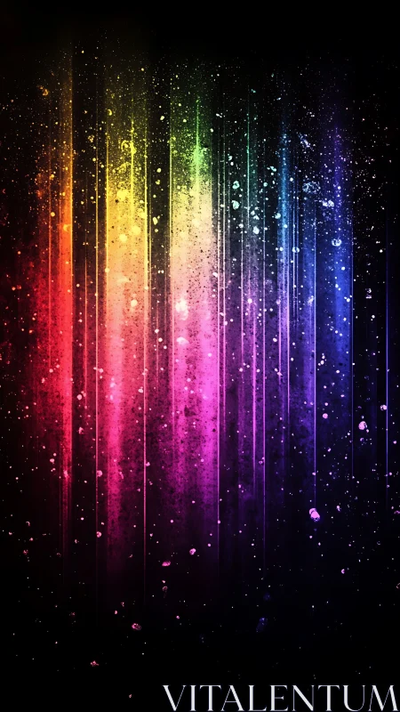 Vibrant neon color streaks descend through a starry void