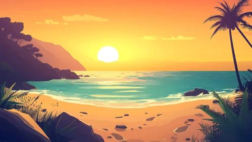 Sunset hush over pastel shores and dreaming palm silhouettes.