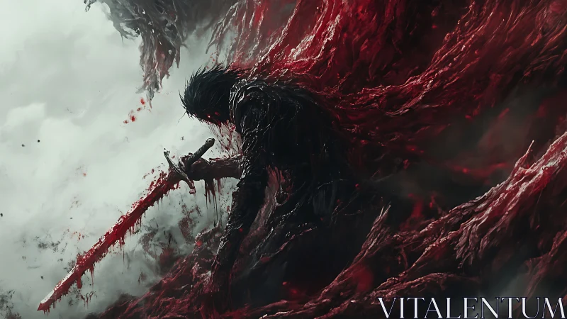 Blood-forged warrior sinking into a storm of cursed flesh.