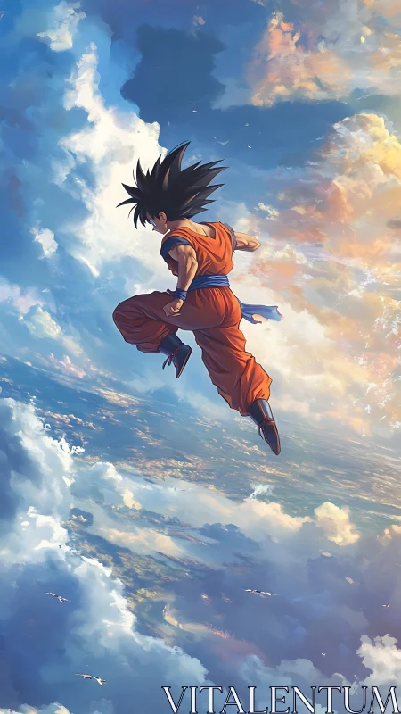 Skybound warrior drifts through painted clouds of dawn.