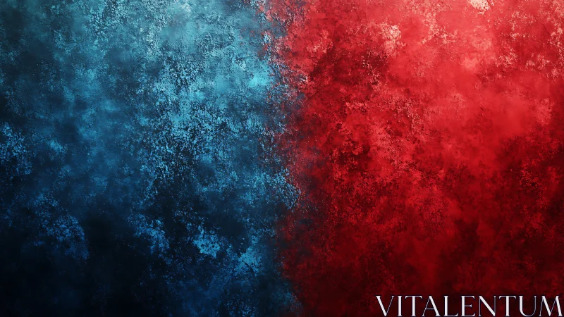 Dual-toned abstract wall where cool blue meets hot red.