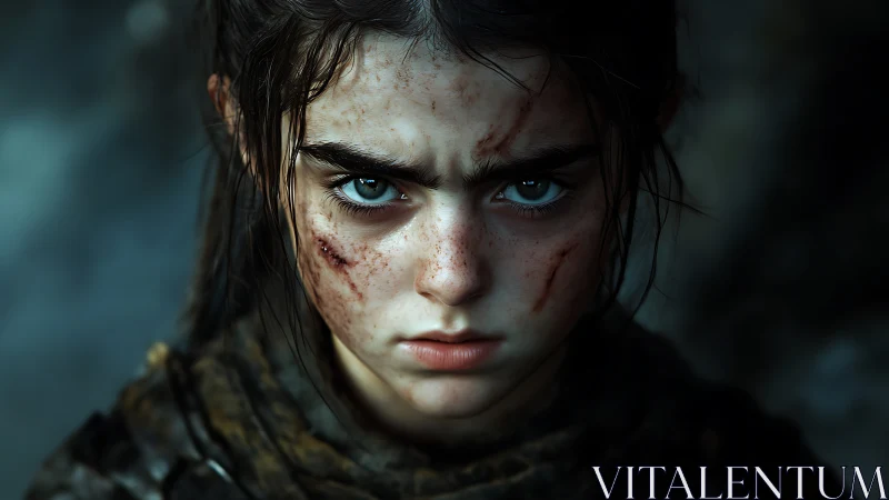 Storm-eyed child carves defiance into the ruined dusk