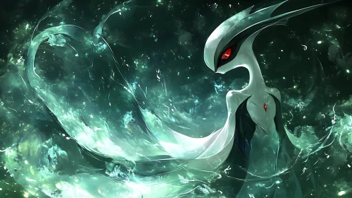 Ethereal aquatic entity in luminous nebular flow composition.