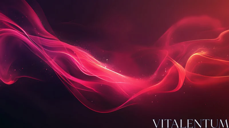 Luminous pink light waves over dark abstract background.