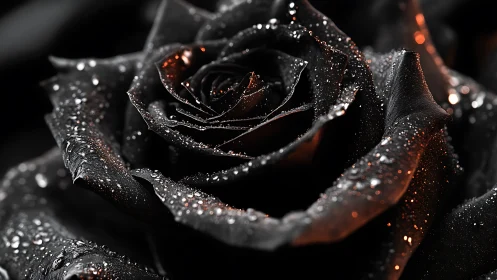 Black Rose with Dewdrops in Moody Light.