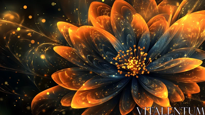 Fractal-style luminous flower with layered translucent petals.